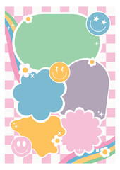 Pastel Preppy Patches of Cloud Arch Circle on Checkered Background