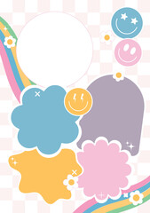 Retro Checkered Colorful Preppy patches Rainbow and smile face emoji