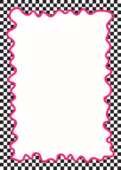 squiggly pink frame on black and white checkered poster illustration 