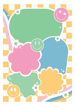 Yellow checker board with preppy patch art with smiley faces