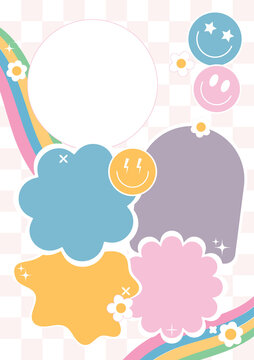 Retro Checkered Colorful Preppy patches Rainbow and smile face emoji