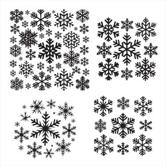 set of vector snowflake silhouette