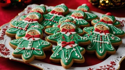 Festive Christmas gingerbread cookies shaped like little men, decorated with icing and colorful sprinkles, creating a cheerful and delicious holiday treat