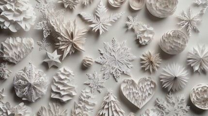 Christmas houses, Christmas trees and paper gifts, origami and carving