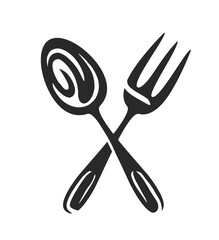 Cutlery tools icon. Crossed fork with spoon. Emblem or symbol for restaurant or cafe