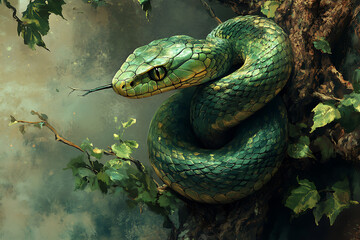 Naklejka premium Illustration of a snake wrapped around 