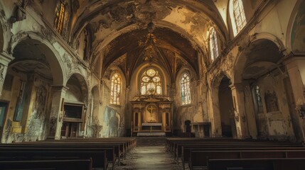 Fototapeta premium Exploring the haunting beauty of abandoned religious structures, filled with cultural and historical significance.