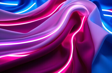 Obraz premium Vibrant neon lights illuminate a luxurious satin fabric.