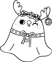 Christmas outline reindeer Ghost doodle 