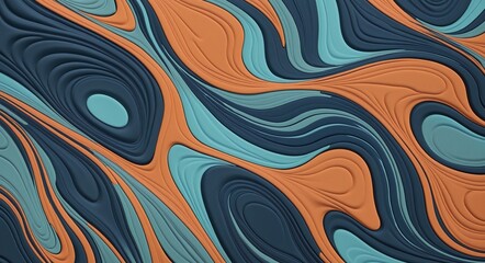 Bold Abstract Pattern with DarkSlateBlue, Cyan, and Sienna Organic Shapes
