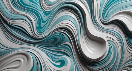 Bold Abstract Pattern with Silver, Cyan, and Silver Organic Shapes