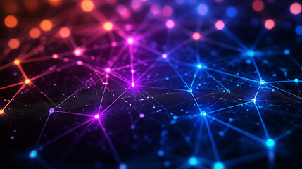 Obraz premium .Abstract digital network with glowing nodes and connections in vibrant colors