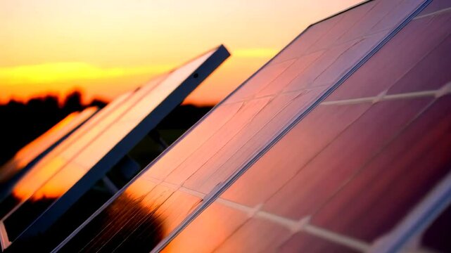 Solar Panels at Sunset: Renewable Energy Close-Up