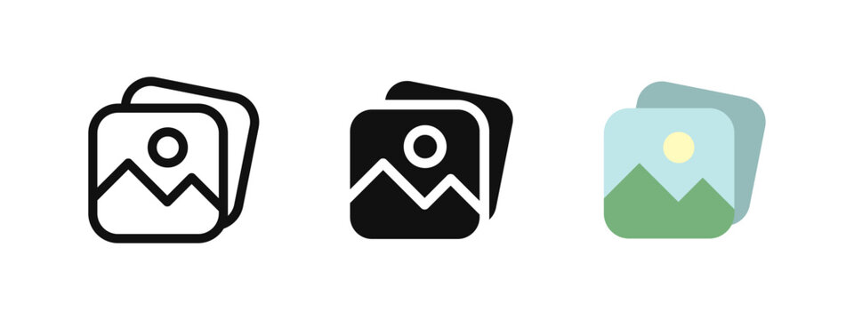 Image icon. Picture symbol. Photo album pictogram. Photo gallery vector illustration. Snapshot sign. Photograph button. Painting frame concept.