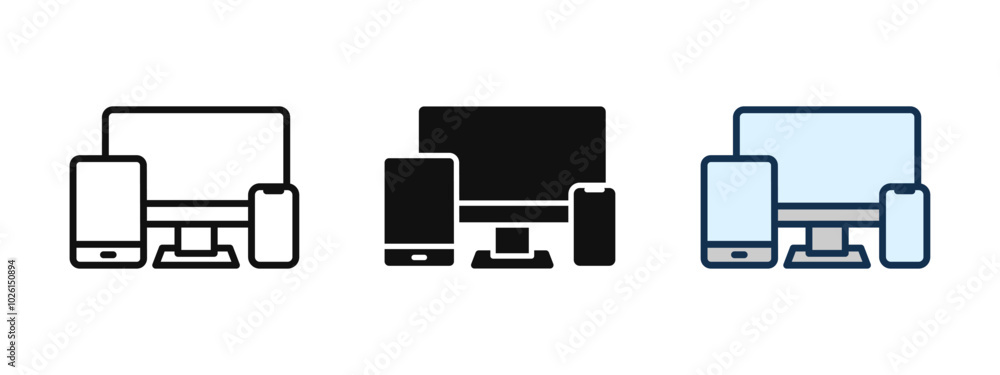 Poster responsive design icon. electronic devices icon set. computer, laptop, tablet, phone symbol. desktop