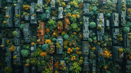 The jigsaw puzzle pieces are carefully with large green cityscape elements, symbolizing the collective effort to create a sustainable urban community.