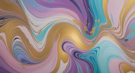 Obraz premium Vibrant Swirling Abstract with Lavender, Cyan, MistyRose, and Gold