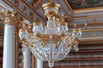 Fototapeta premium Crystal Chandelier in Library