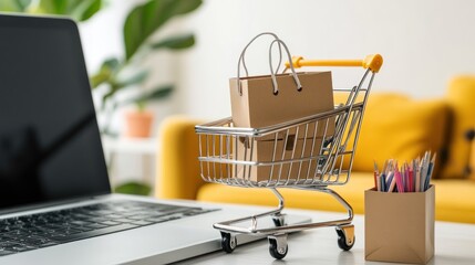 shopping cart on laptop