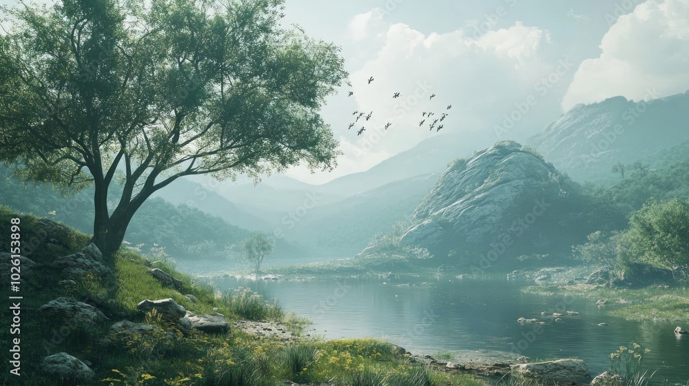 Poster environmental graphics background with depth effect - integrating natural landscapes with depth effe