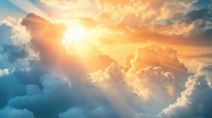 Fototapeta premium Majestic heavenly landscape with glowing clouds, radiant skies, and beautiful light, creating a peaceful and surreal scene