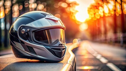 Fototapeta premium Stylish Motorcycle Helmet with Copy Space for Safety Awareness Campaign