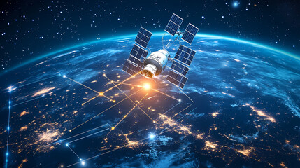 Global satellite internet communications concept vector image