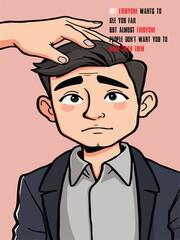 Vector illustration of a man being counselled while shaving his head