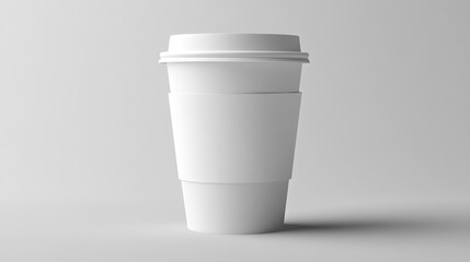Elegant white coffee cup mockup with a blank sleeve, set against a simple plain background for clear and professional product presentations