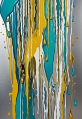 Vibrant Abstract Design with Dripping Shapes and PaleGoldenRod, Cyan, PaleTurquoise, Gold, Goldenrod, silver, and Metallic Gold