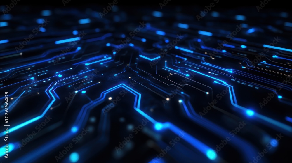 Poster futuristic abstract blue circuit lines on a dark background representing technology and innovation c