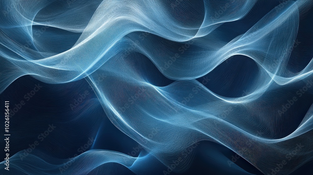 Poster sophisticated abstract blue wave design with soft, cascading lines. the blend of light and dark blue