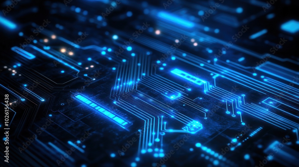 Poster futuristic abstract blue circuit lines on a dark background representing technology and innovation c