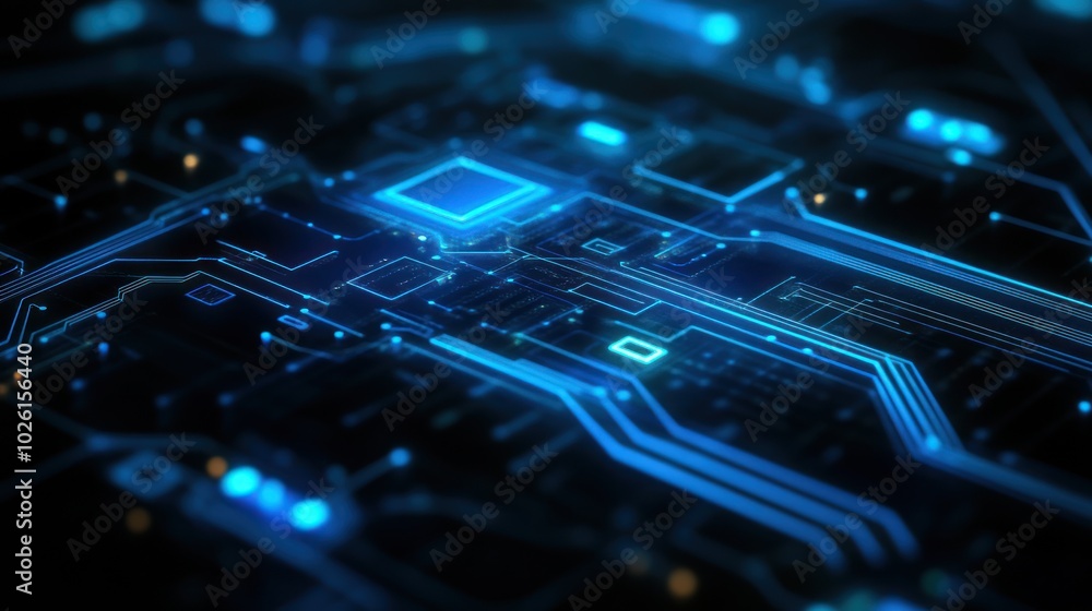 Poster futuristic abstract blue circuit lines on a dark background representing technology and innovation c