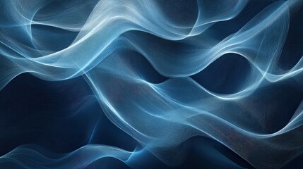 Sophisticated abstract blue wave design with soft, cascading lines. The blend of light and dark blues produces a serene and flowing visual effect