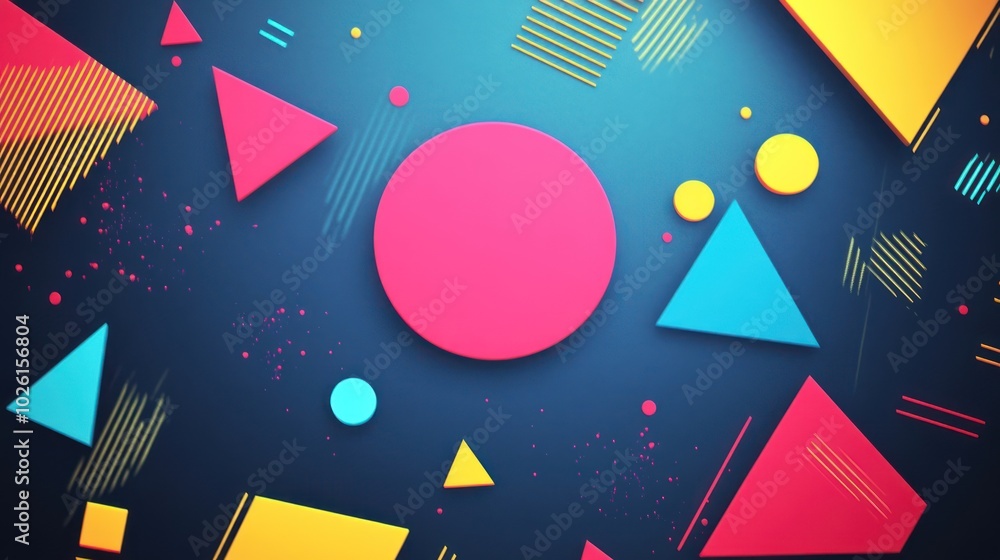 Poster geometric graphics background, featuring shapes like triangles, circles, and squares to create visua