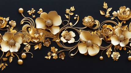 Sophisticated golden floral border with intricate Asian jewelry motifs. The detailed flowers and shimmering gold accents create a rich and luxurious visual