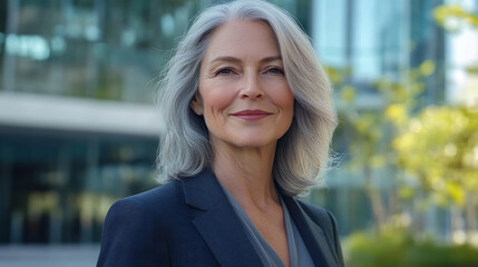Fototapeta premium Confident Older Woman with Gray Hair in a Professional Setting