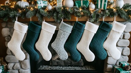 Cozy Living Room with Holiday Stockings Display