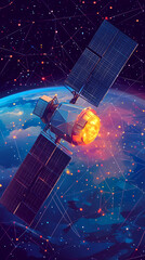 Global satellite internet communications concept vector image