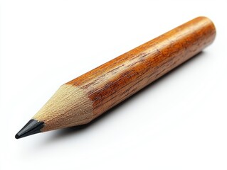 A simple wooden pencil with a sharpened tip, isolated on white background. 