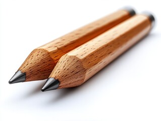 A simple wooden pencil with a sharpened tip, isolated on white background. 