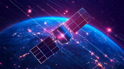 Global satellite internet communications concept vector image