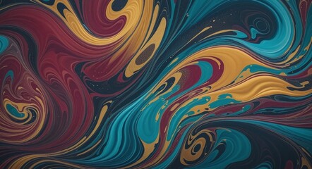 Vibrant Swirling Abstract with MidnightBlue, Cyan, Maroon, and Gold