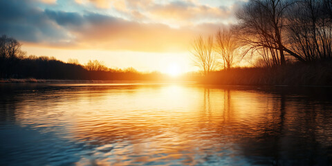 Fototapeta premium Golden Light over Winter River at Twilight – Sharp and Painterly