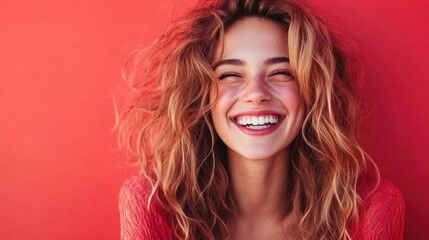 Fototapeta premium Happy woman expression - Focus on capturing the emotional depth of happiness in portraits, ideal for social media, wellness, and lifestyle content.