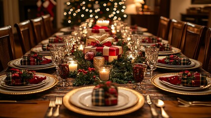 Fototapeta premium Festive Christmas Dining Table Set for Celebration