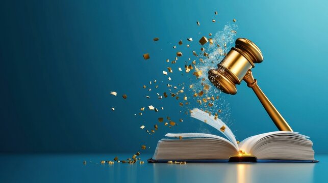 Gavel smashing law book, judicial power