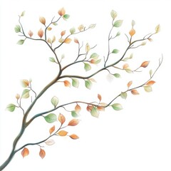 tree branch with leaves light green and orange colors