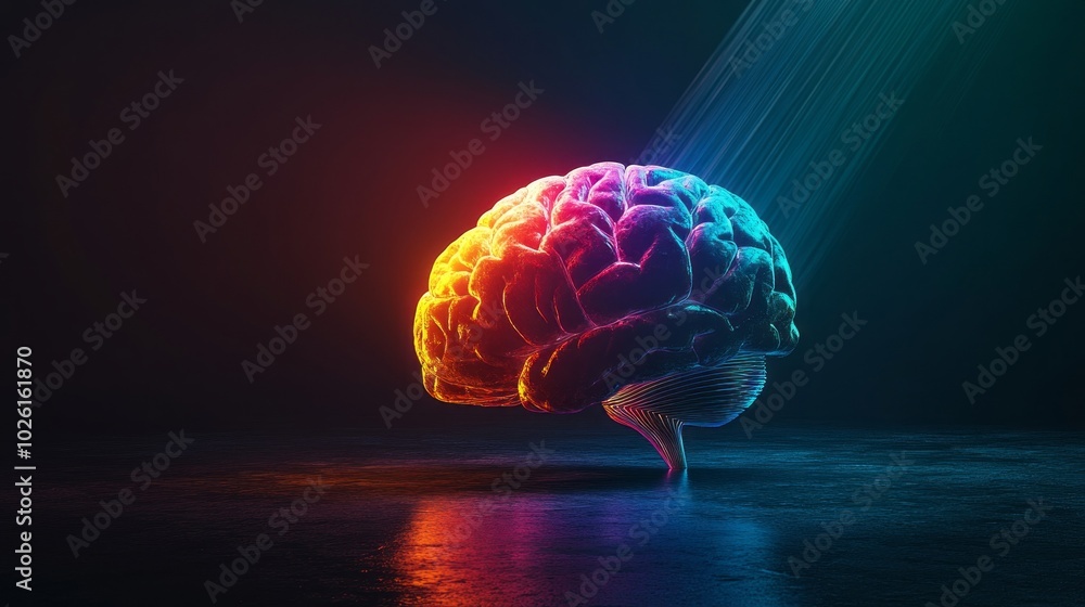 Poster A colorful brain is displayed on a dark background